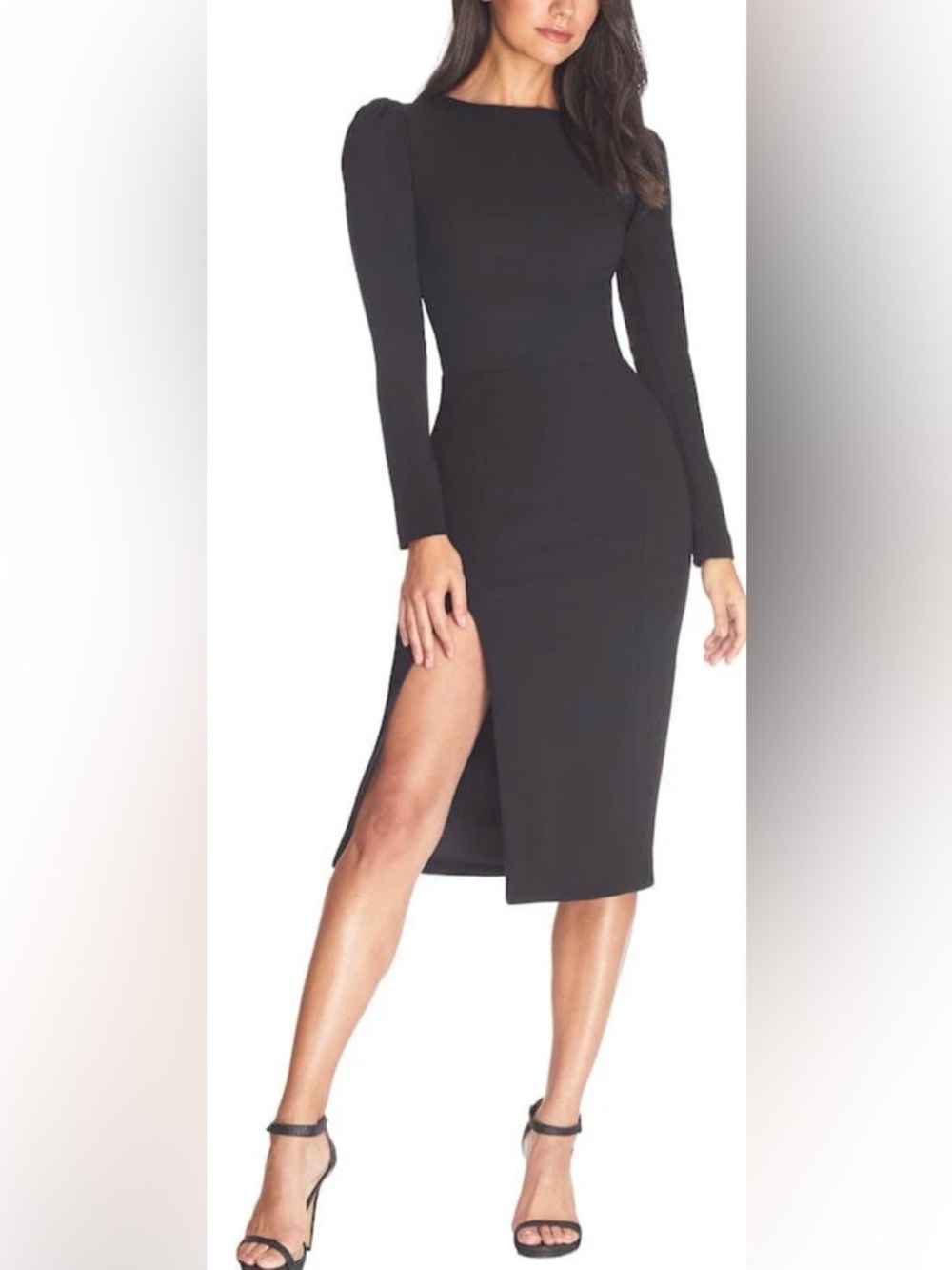 NEW Dress The Population Nadia Black Long Sleeve Scoop Back Midi Dress sz M